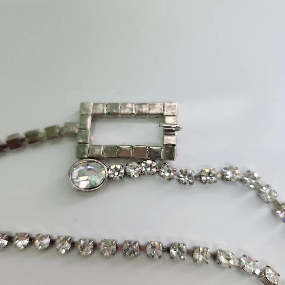 Vintage Rhinestone 80s Adjustable Chain Belt